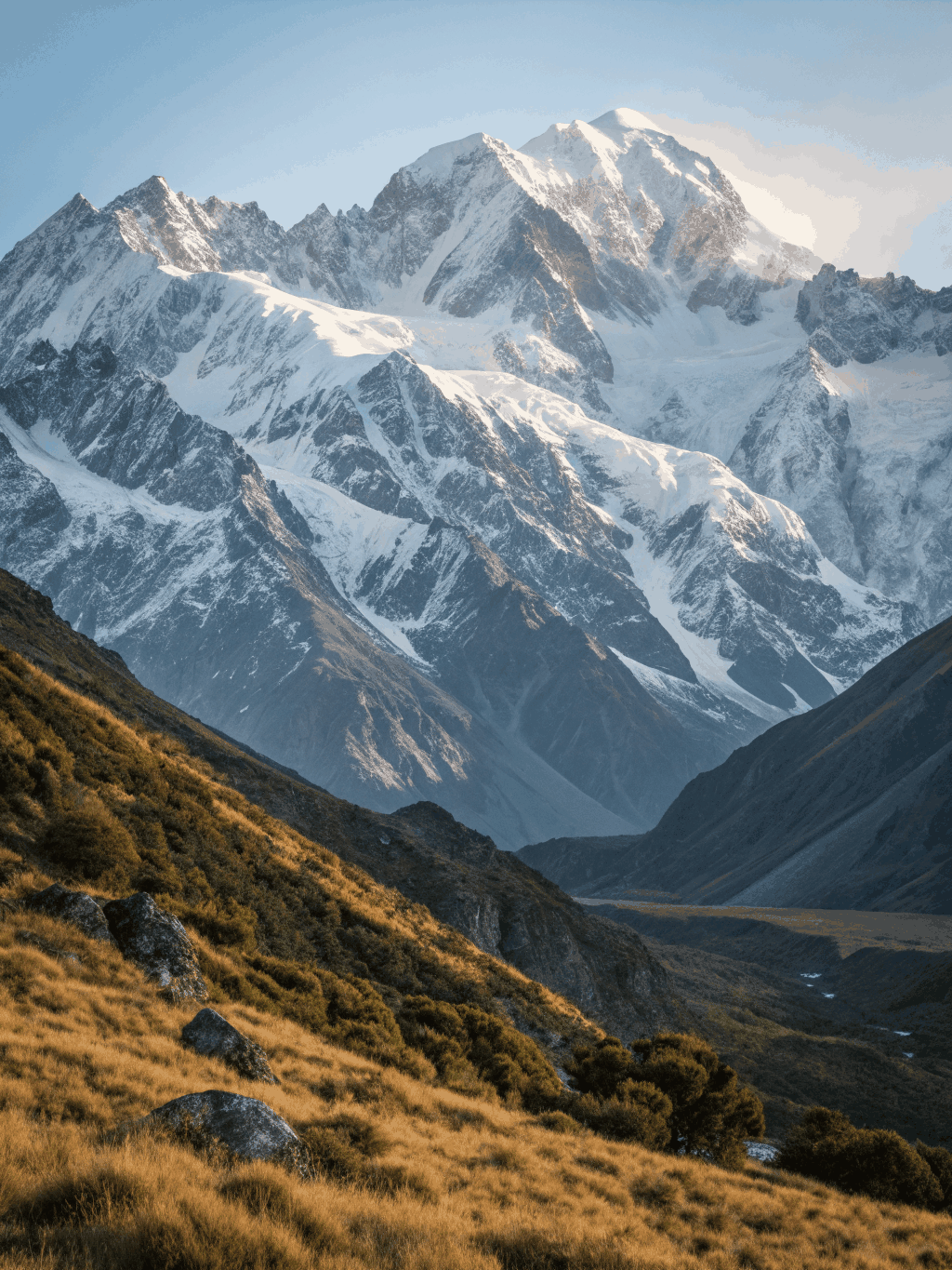 Snow-capped Southern Alps peaks